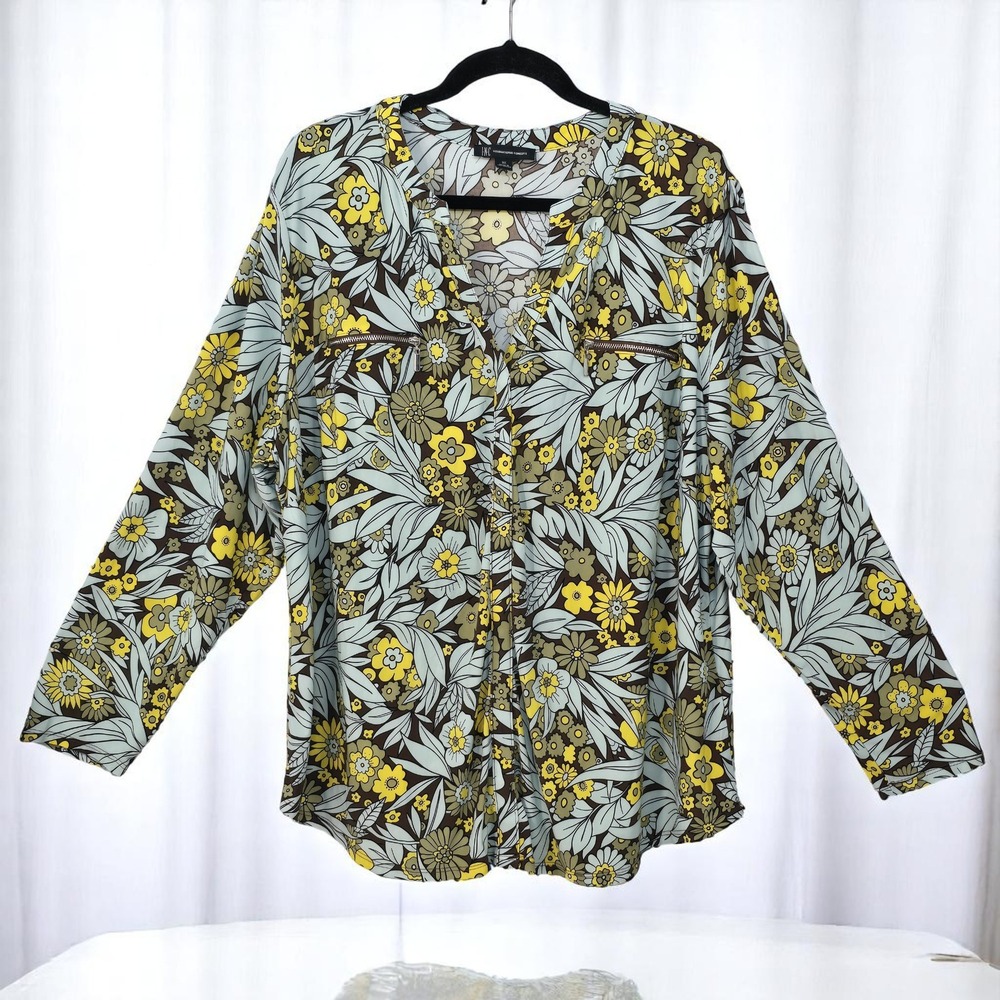 INC International Concepts Woman Plus Size 3XL Floral Print‎ Blouse Long Sleeve
